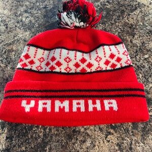 Vintage Yamaha Red Beanie with Pom